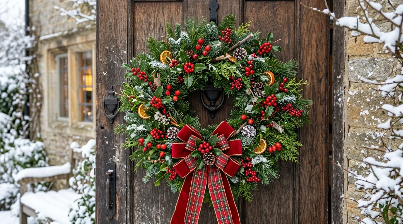 Vibrant Winter Wreath With Berries and Bow